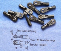 Gabriel - Kugelgelenk M3 mit 6mm Abstand und 3mm Kugelbohrung stabil (1 Stück)