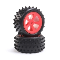 Horizon Hobby - 4 Row Rear Tires, Mounted, Red (2): Mini JRX2 (LOS41023)