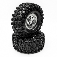 Hobbytech - Crawler Reifen "Climber" 121/45 mit Einlagen + Felgen chrome, 2 Stück