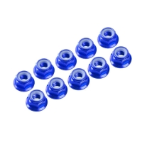 Ultimate Racing - M4/4mm Alu Flanged Nylon Nut Blue, 10 Pcs.