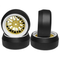 Yeah Racing - Spec D LS Wheel Offset +6 White Gold w/Tire 4pcs For 1/10 Drift (YR-WL-0088)