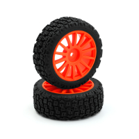 LC Racing - Reifen Set Orange 25mm mit 14 Speichen (12mm) 2 Stück (LC8049)