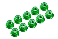 Ultimate Racing - M4/4mm Alu Flanged Nylon Nut Green, 10 Pcs. (MX-UR1513-GR)