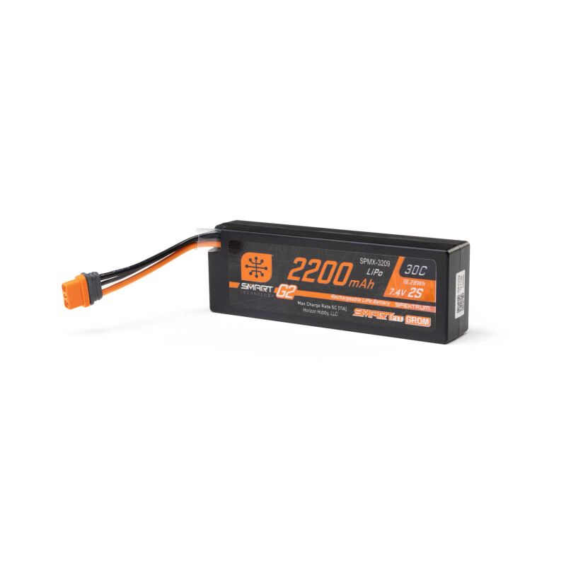 Spektrum 7.4V 2200mAh 2S 30C Smart G2 LiPo Battery: IC2 SmartFit Case (SPMX-3209)